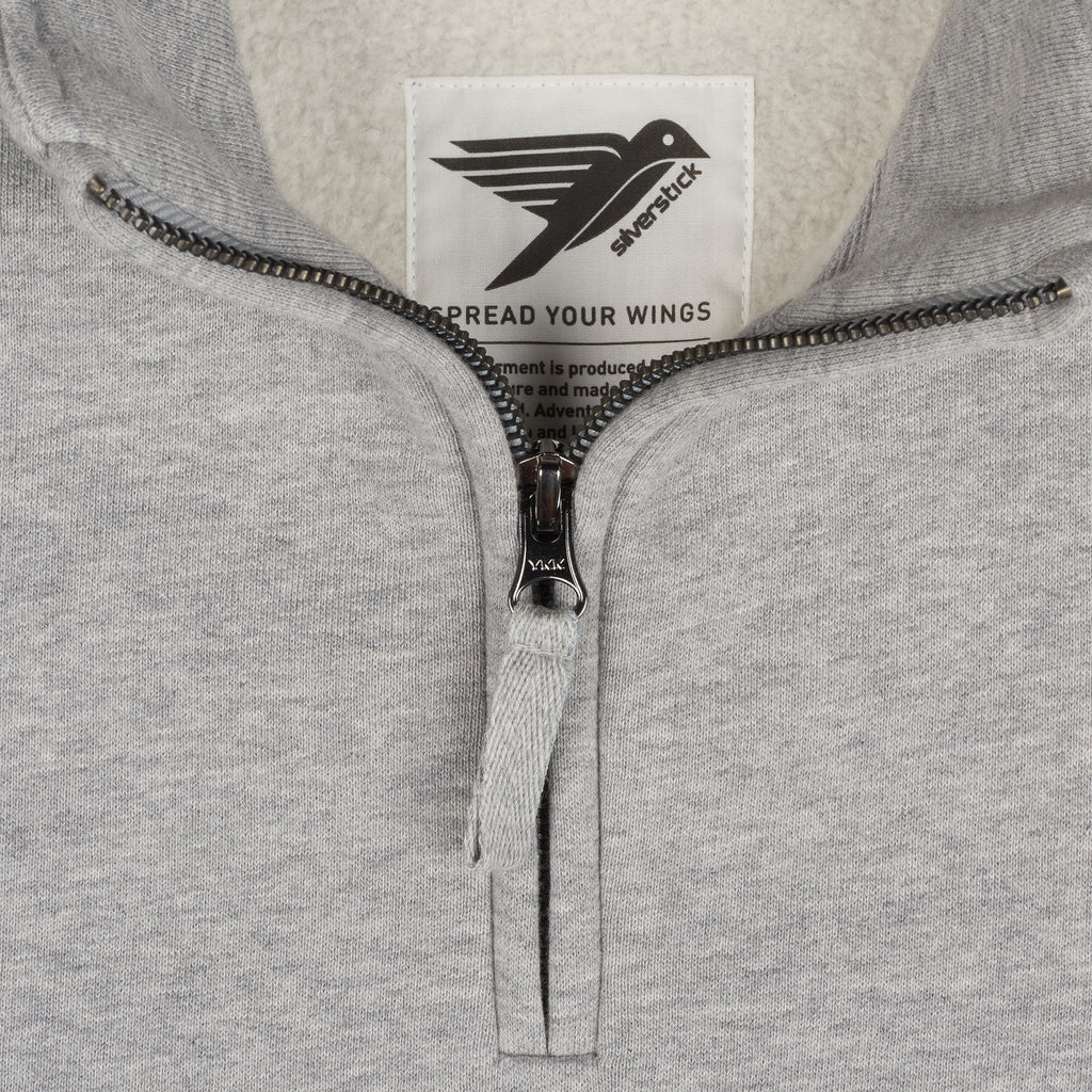 Silverstick Mens Nevis Organic Cotton Quarter Zip Sweat Ash Marl Neck Label